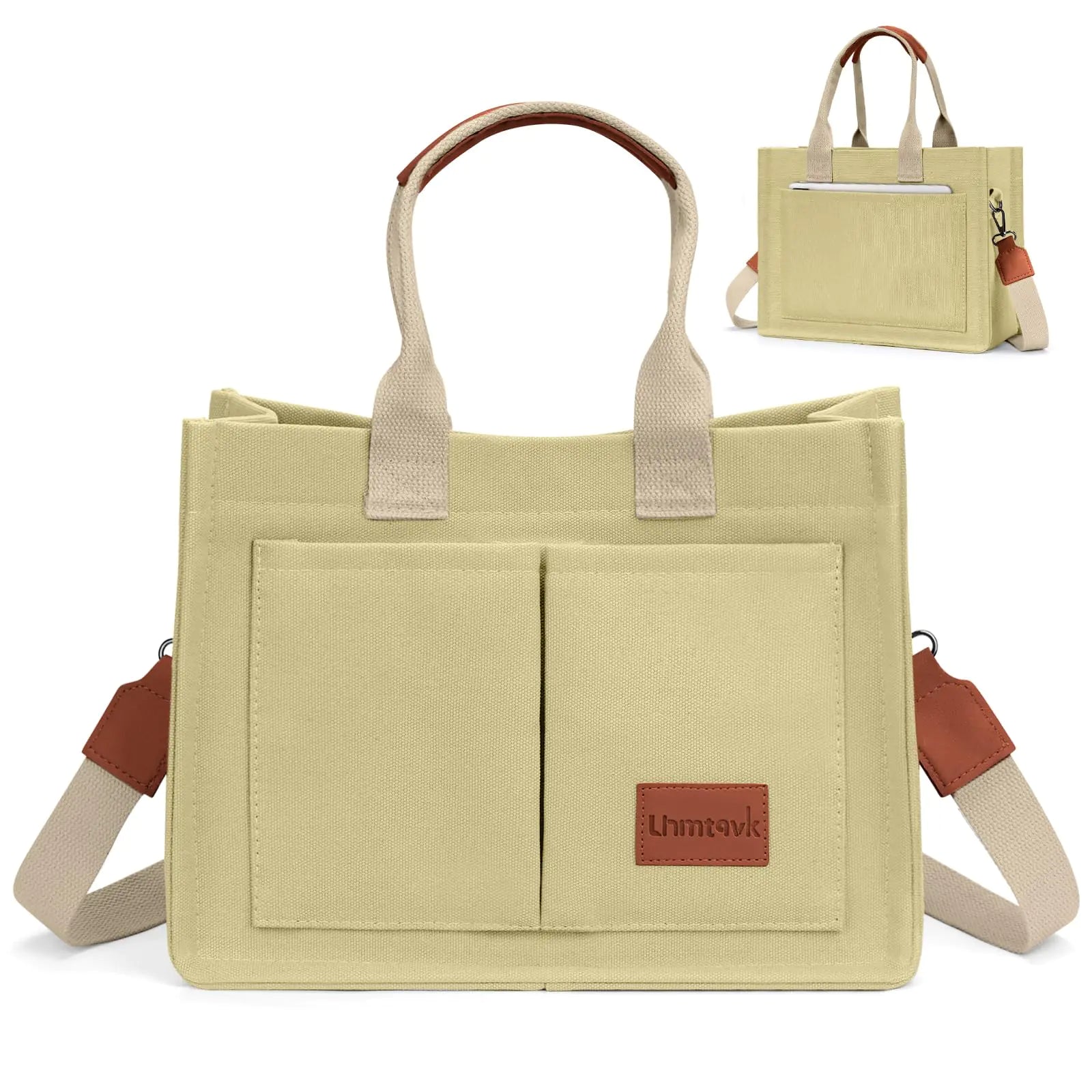 Canvas Voyager: Women’s Khaki Crossbody Tote with Pockets