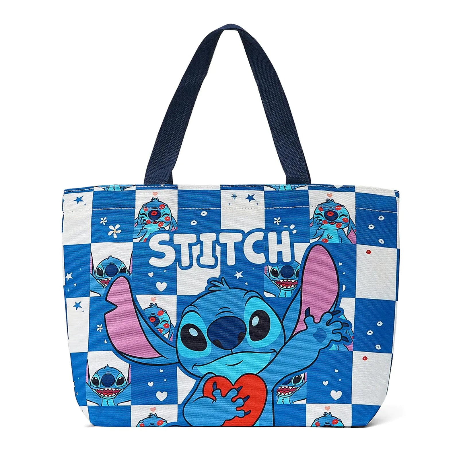 Trendy Stitch Blue Canvas Tote - Large Zippered Shoulder Bag